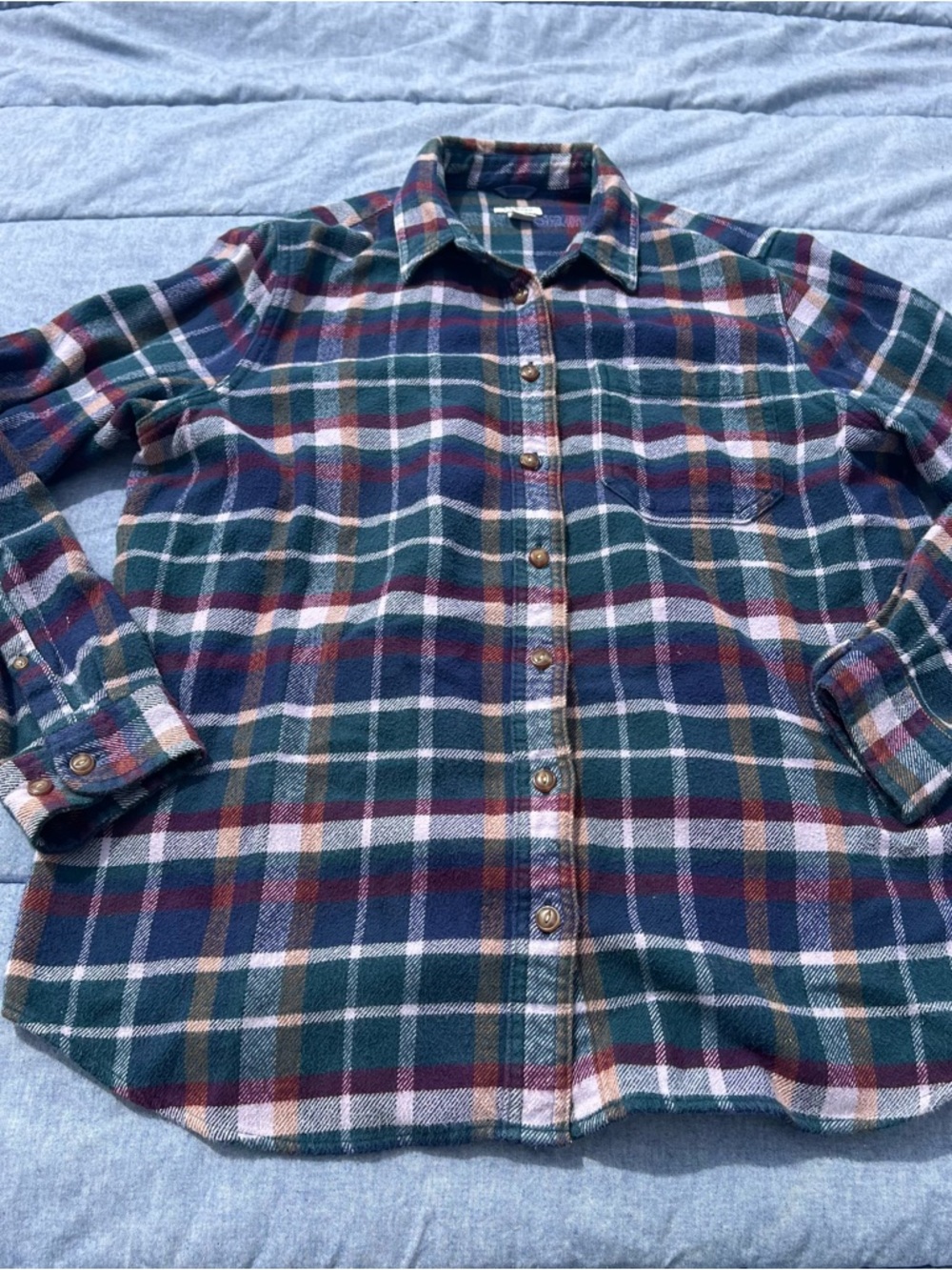 L.L.Bean Multicolored Plaid Organic Cotton Thick Flannel Shirt Size Medium